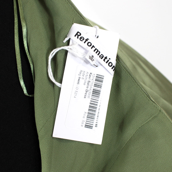 Reformation Kavi Satin Maxi Dress NEW Artichoke Green Side Slit Halter Size 6 - Picture 7 of 8